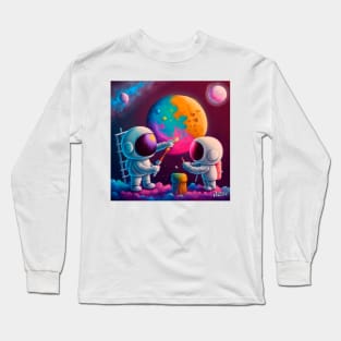 Cute Astronauts Painting The Moon Long Sleeve T-Shirt